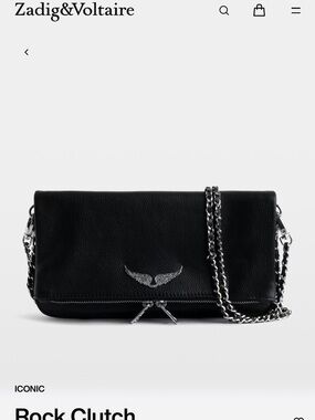 NWT Zadig & Voltaire Rock Clutch Black Leather with Crystal Wings ✨
